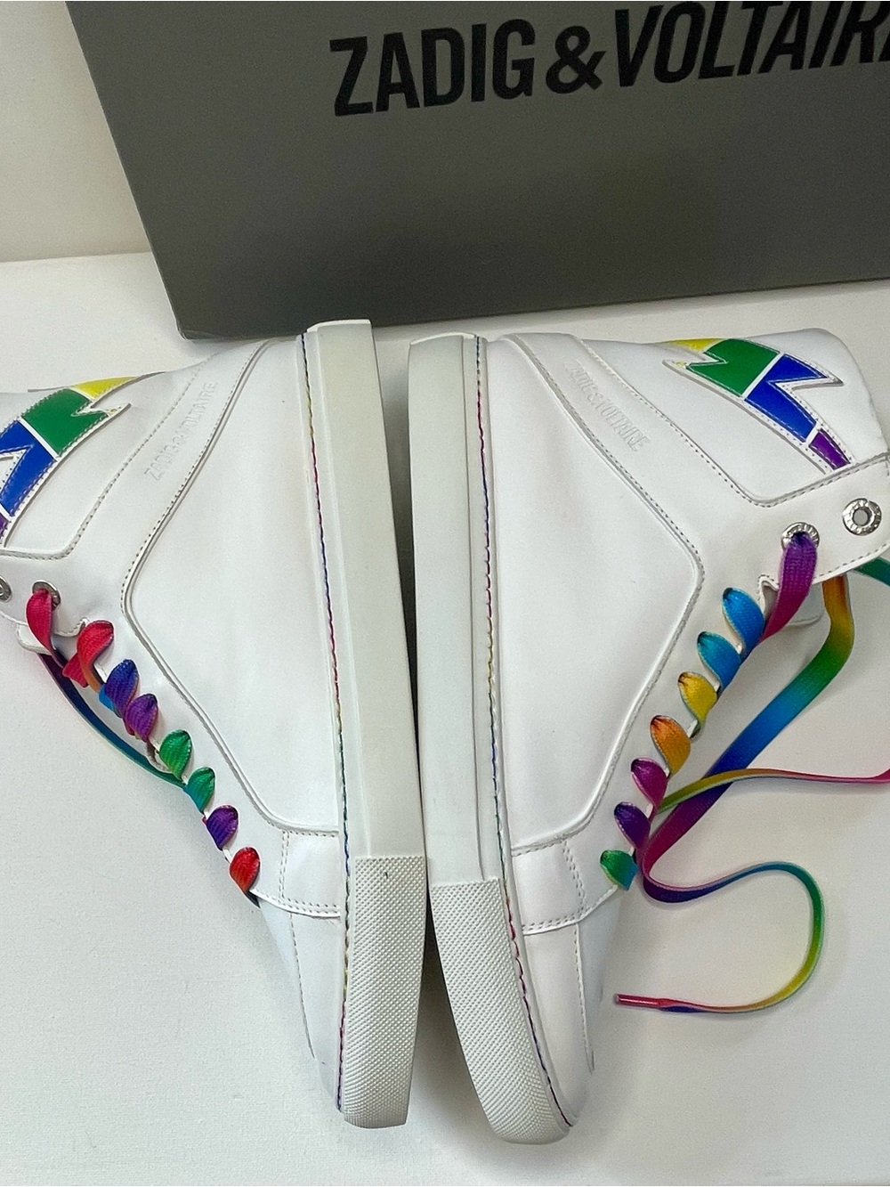 NIB ZADIG & VOLTAIRE ZV1747 HIGH FLASH PRIDE 100% LEATHER SNEAKERS UNISEX EU 43 - Picture 11 of 17